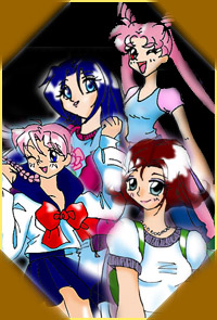 Ankino/Sailorluna, Tenshi/Sailorgaea, Arashi/Sailoraphrodite, and Yume/Sailorares